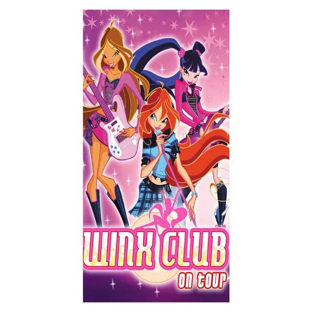 1265 30 De Réductionwinx Club Jolie Bande Dessinée Filles Fond Imprimé Doux Fiber De Bambou Sport Séchage Gant De Toilette Et Serviettes De Bain