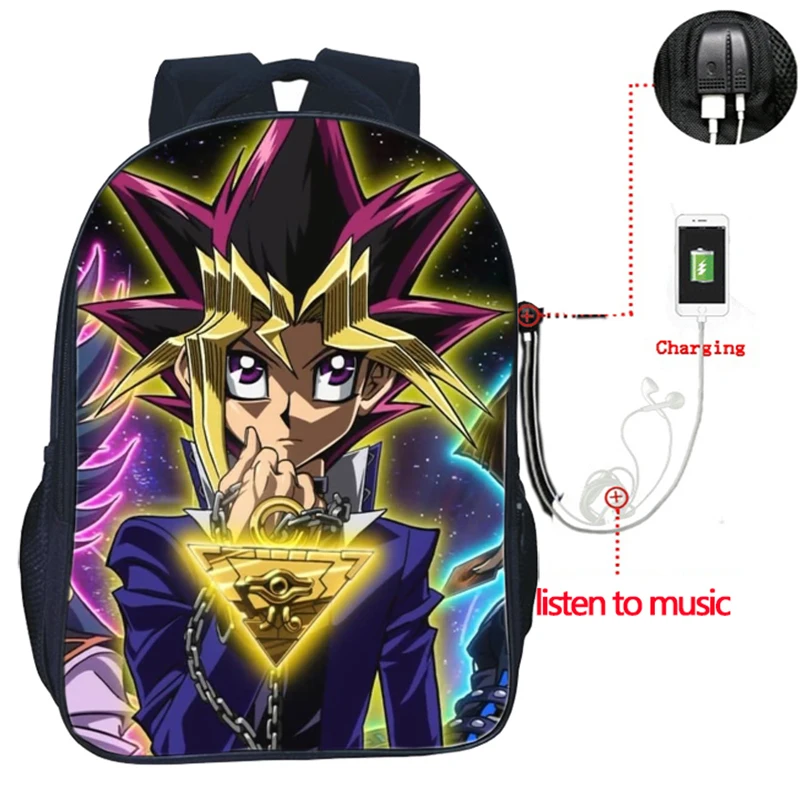 High Quality Classic Yu Gi Oh USB Charge Backpack Men Women Boys Girls
