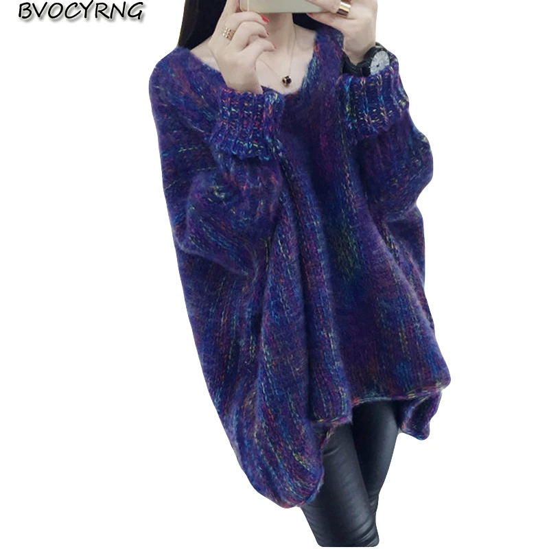 

2018 Autumn and winter large size pullover sweater women loose Korean knit coat female fashion cloak shirt bat sleeve jacket
