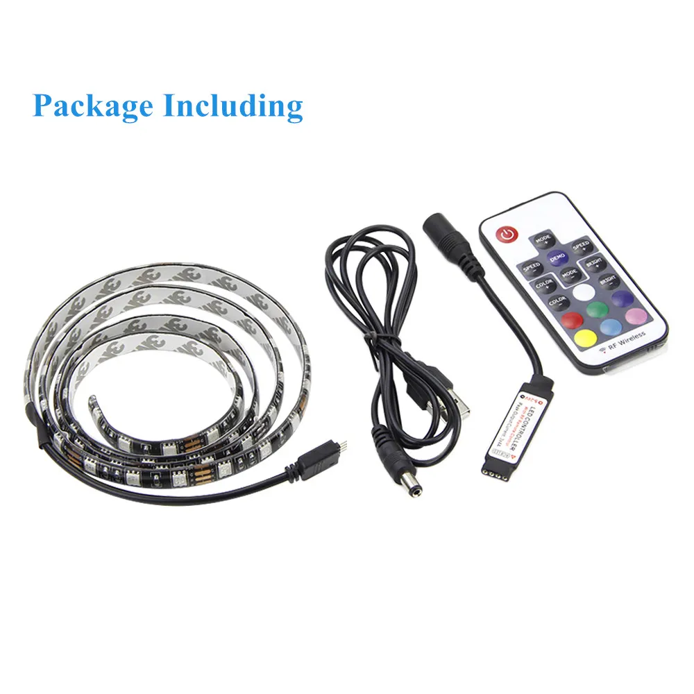 Free shipping 5V USB LED Strip 5050 RGB TV Background Lighting 60LEDsm with 17Key RF Controller 50cm  1m  2m Set (2)