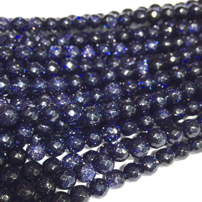 

Natural Stone Sandstone Loose Beads for Jewelry Making Faceted Round Blue Galaxy Stones DIY Necklace Bracelet Findings 15" A233