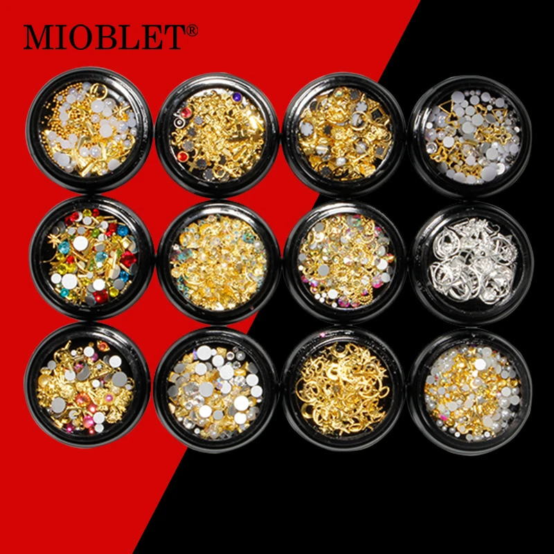 

New 1 Box Mixed 3D Nail Art Decorations DIY Crystal Stones AB Gems Pearl Nail Rhinestones Gold Silver Rivet Manicure Accessories