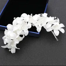 Alexzendra свадебные волосы белые цветочные головные уборы с жемчугом для женщин Цветочный хрустальный обруч аксессуары для невесты головные уборы