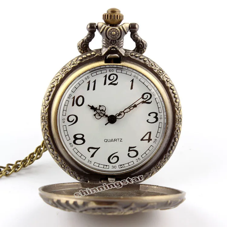Бронзовые ретро Поезд Стиль кварцевые карманные часы ожерелье с брелок цепь женщины мужчины подарок
