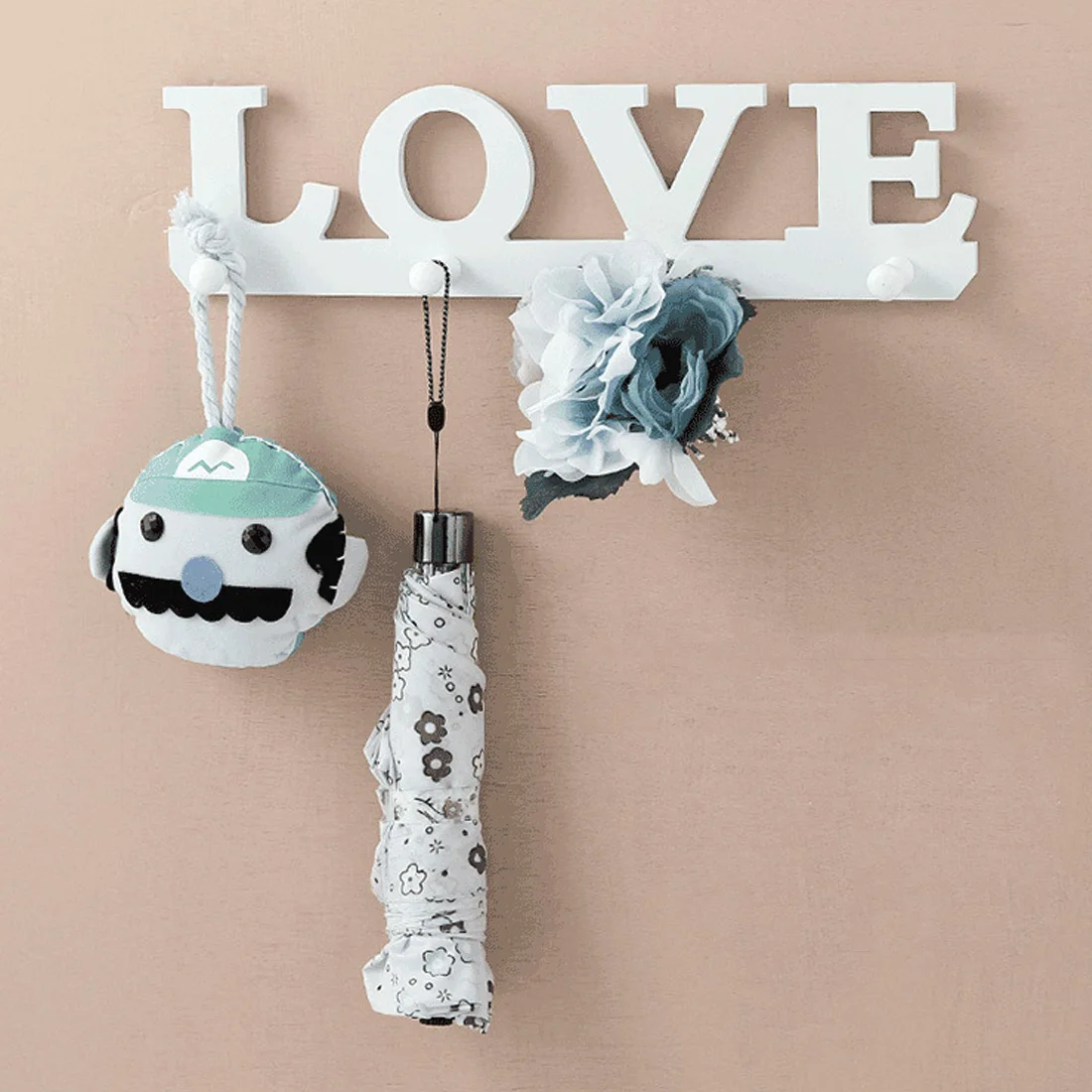 

Home Bedroom Wall Shelf Wood White Love Wall Rack Key Hat Clouthes Holder Storage Stand Home Decor