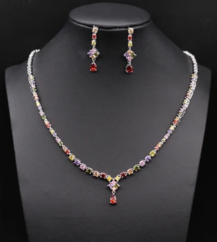 

GZJY Exquisite cz jewelry sets white gold color multicolor AAA cubic zirconia&crystal necklace earrings set for women