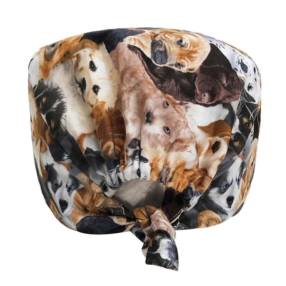 Women Surgical Caps Pet dog Print Doctor Nurse Medical Cap Beautician Cap Dome Scrub Hat Surgical Caps masks for Doctor Nurse