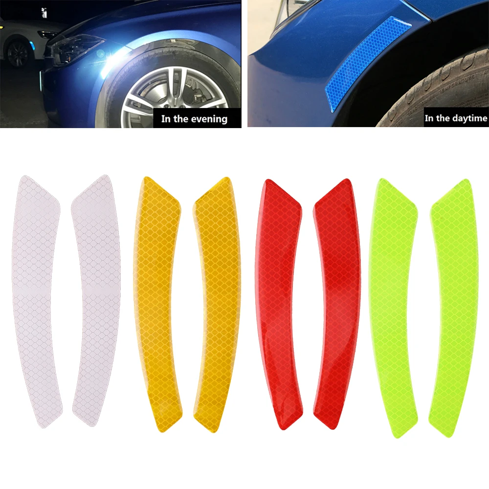 

2Pcs Car Wheel Eyebrow Reflective Warning Stickers Front Bumper Collision Avoidance Motorcycle Waterproof Decorative Stickers
