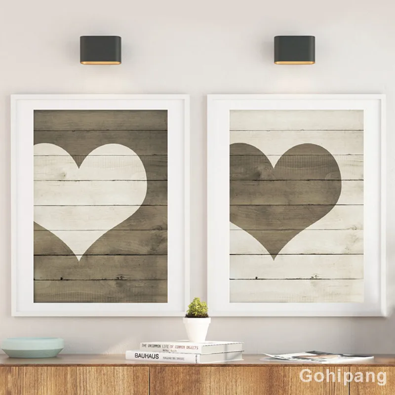 Farmhouse Heart Print Wooden Heart Sign Wall Art Canvas Painting Farmhouse Decor Valentine's Day Posters Prints Wall Pictures