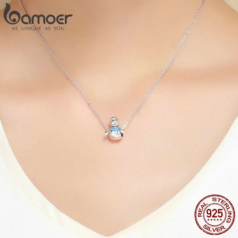 Подвески BAMOER Miss & Mr Snowman из настоящего серебра с эмалью подходящие для браслетов и