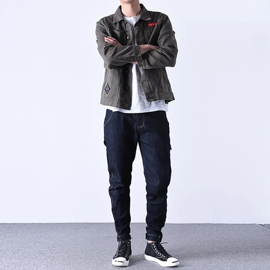 Vintage Men Jacket Jeans Casual Safari Jackets Men Patchwork Japanese Streetwear Cargo Mens Jackets And Coats Camouflage
