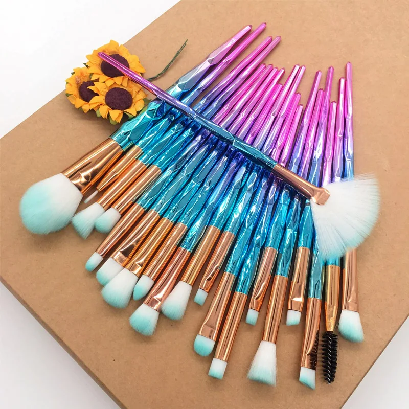 

20pcs Diomand Makeup Brushes Set Fan Powder Eye Shadow Blend Blush Eyebrow Eyeliner Lip Cosmetic Beauty Soft Make Up Brush Tools