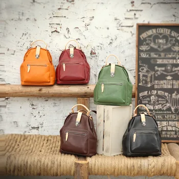 

[NEW] YIFANGZHE Genuine Leather Vintage Ladies Backpack, Fashion Genuine Leather Girls Pack Style with Premium Metal Hardware