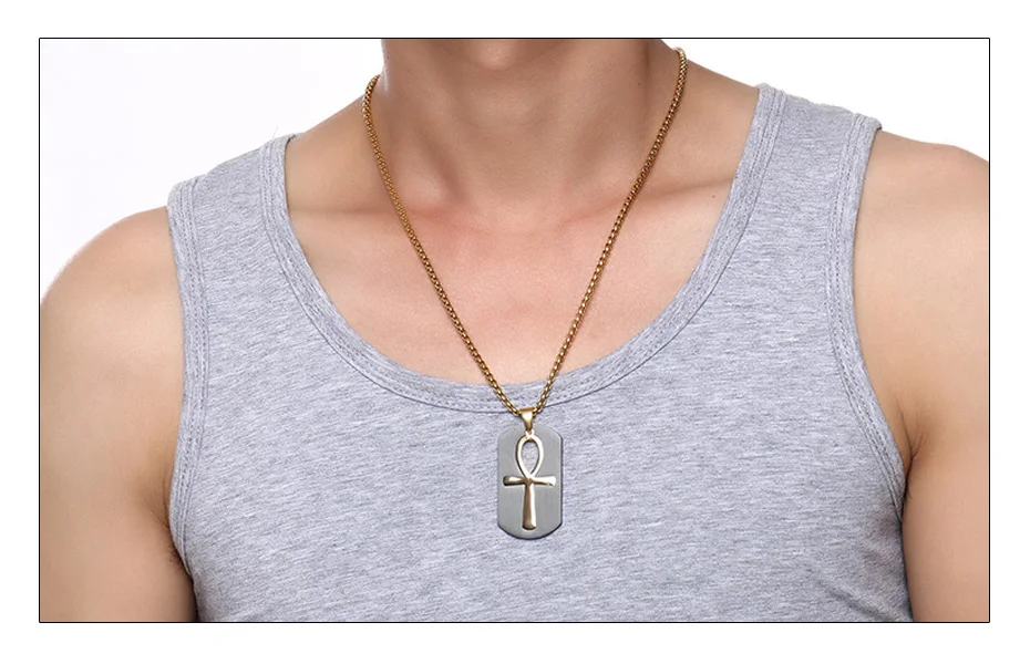 Meaeguet Egyptian Ankh Necklace Jewelry Gold-color Stainless Steel Pendant For Men Key To Life Egypt Cross With 24 Box Chain (2)