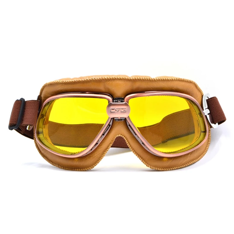 Cycling Helmet Goggles With Yellow Lens Motorcycle Goggle Vintage Pilot