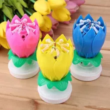 Лидер продаж Красивая Blossom Цветок лотоса Свеча День рождения торт Музыка Искра торт Топпер свечи