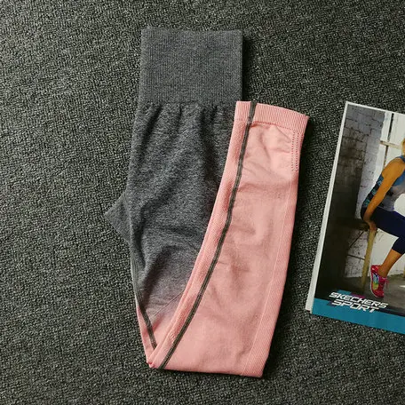 Бесшовные леггинсы с эффектом омбре, женские штаны для йоги с высокой талией, эластичные штаны для занятий фитнесом, тренировочные колготки, леггинсы для бега, спортивные штаны - Цвет: Dark Gray-Pink