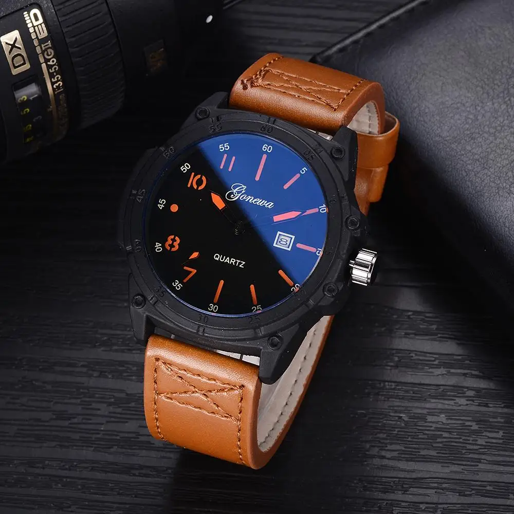 

Men's Waterproof Date Leather Strap Sport Quartz Army Watch