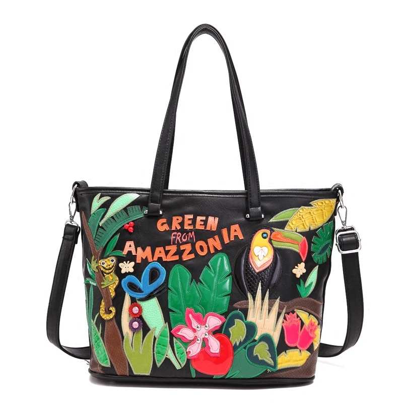 

New design fashion women shoulder bags creative Amazon nature rainforest embroidery hand strap shoulder diagonal package