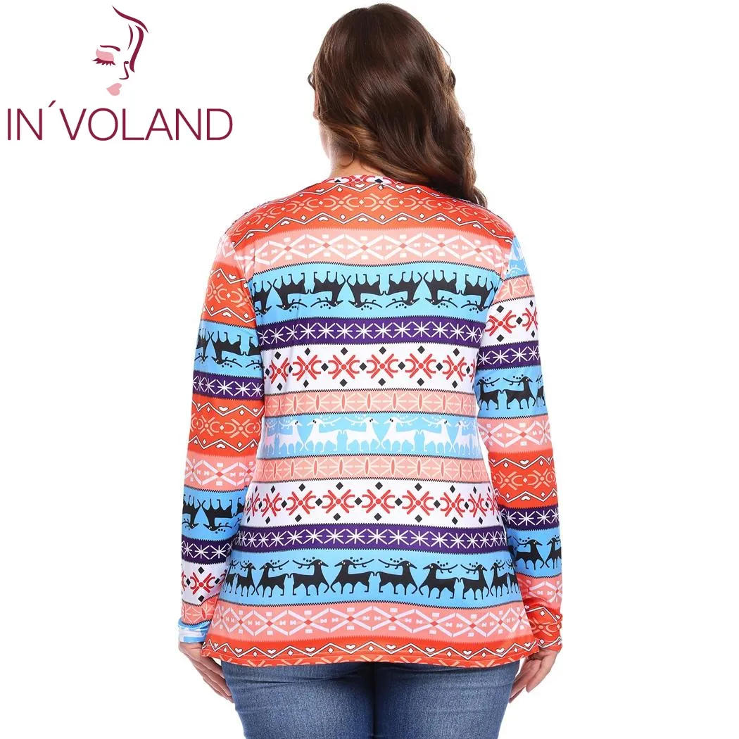 IN'VOLAND/рождественские женские футболки большие размеры L 4XL повседневные осенне