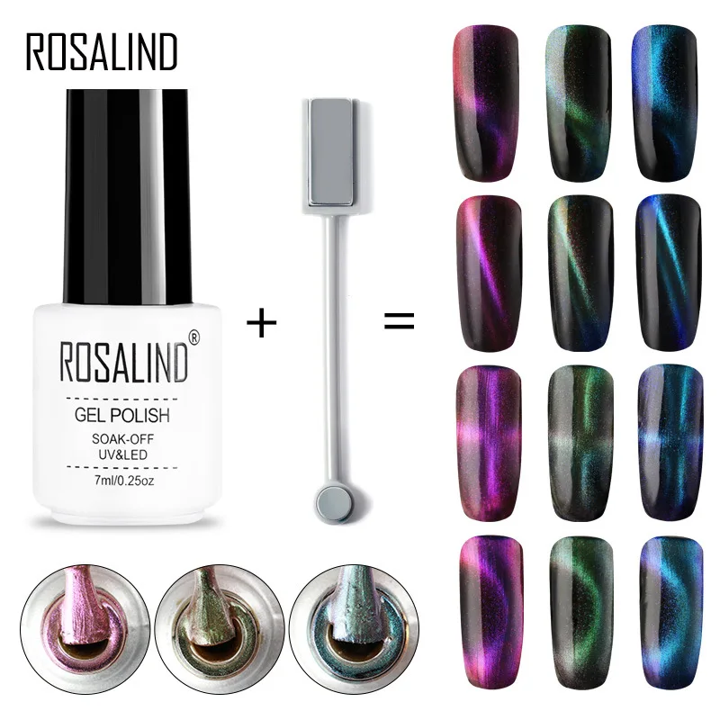 Rosalind 7 мл гель для ногтей кошачий глаз 4D Магнитный Гелевый лак УФ-лак для ногтей лак с DIY кошачий глаз Гель-лак