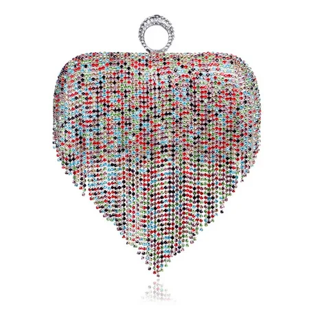 Tassel Rhinestone Finger Ring Evening Bags Diamonds Wedding Handbags Women Day Clutch Mini Purse Bag With Chain Mixed Color - Цвет: YM1011color