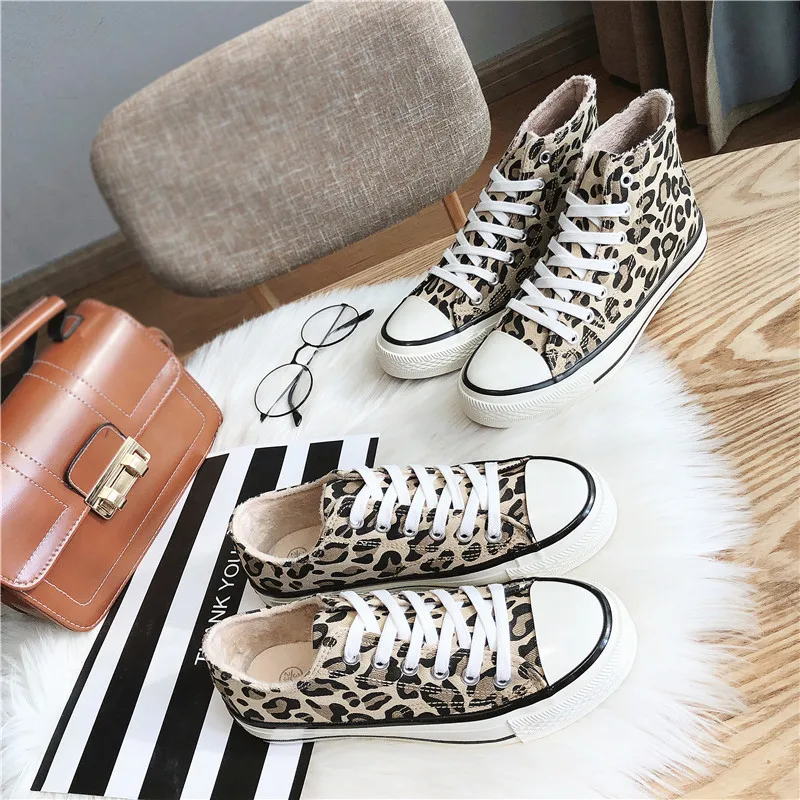 

AARDIMI Canvas Shoes Women Ankle Boots Leopard Print Lace Up Winter Boots Casual Shoes Short Plush Zapatillas Deportivas Mujer