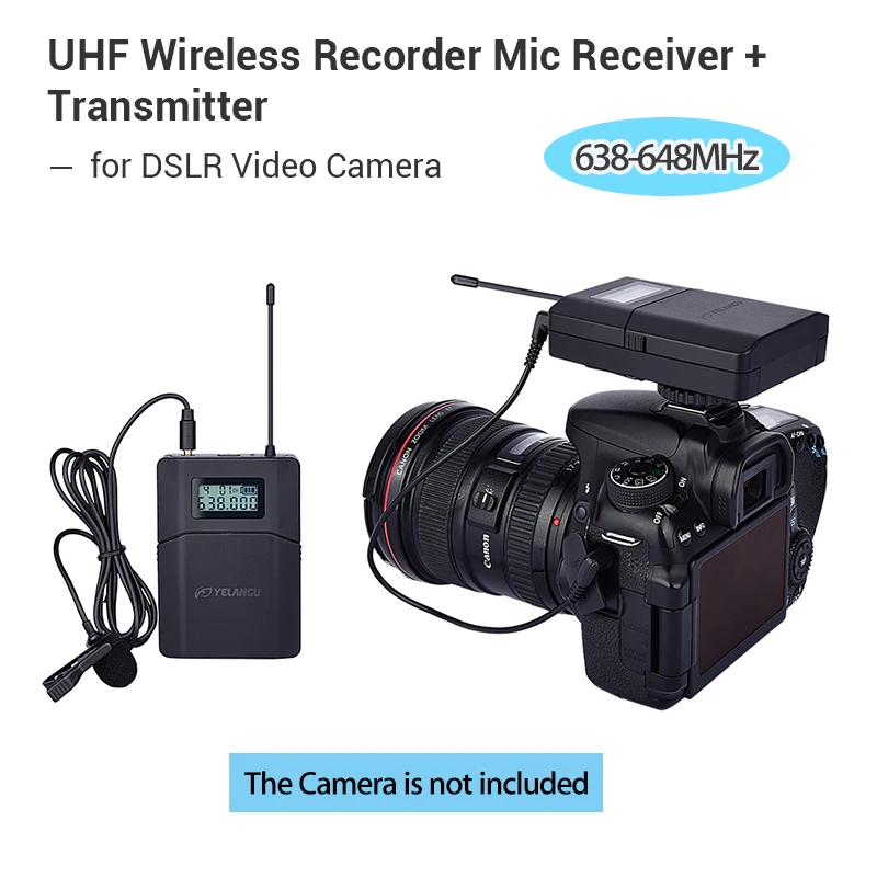 

70M 638-648MHz Wireless Microphone 6 Channel Professional UHF System for DSLR Camcorder Recorder Receiver +Transmitter