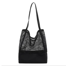 Новая пляжная сумка-тоут, продуктовые сумки для женщин, многоразовые сетчатые Открытые Сумки для покупок, сумочка, рождественский подарок