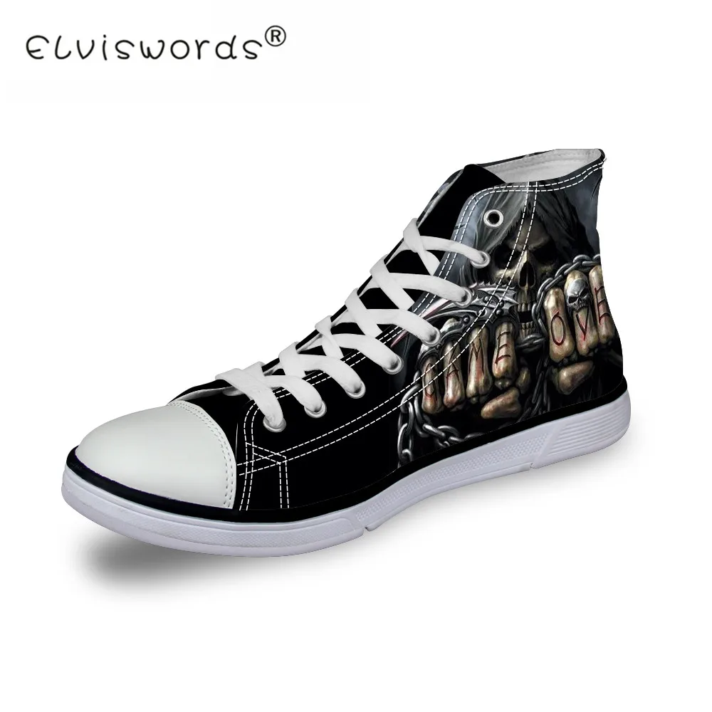 

ELVISWORDS Black Men's Shoes Skull Designer Vulcanize Shoes Men Spring Autumn Top Casual Sneakers Lace-up High Style Man Shoes