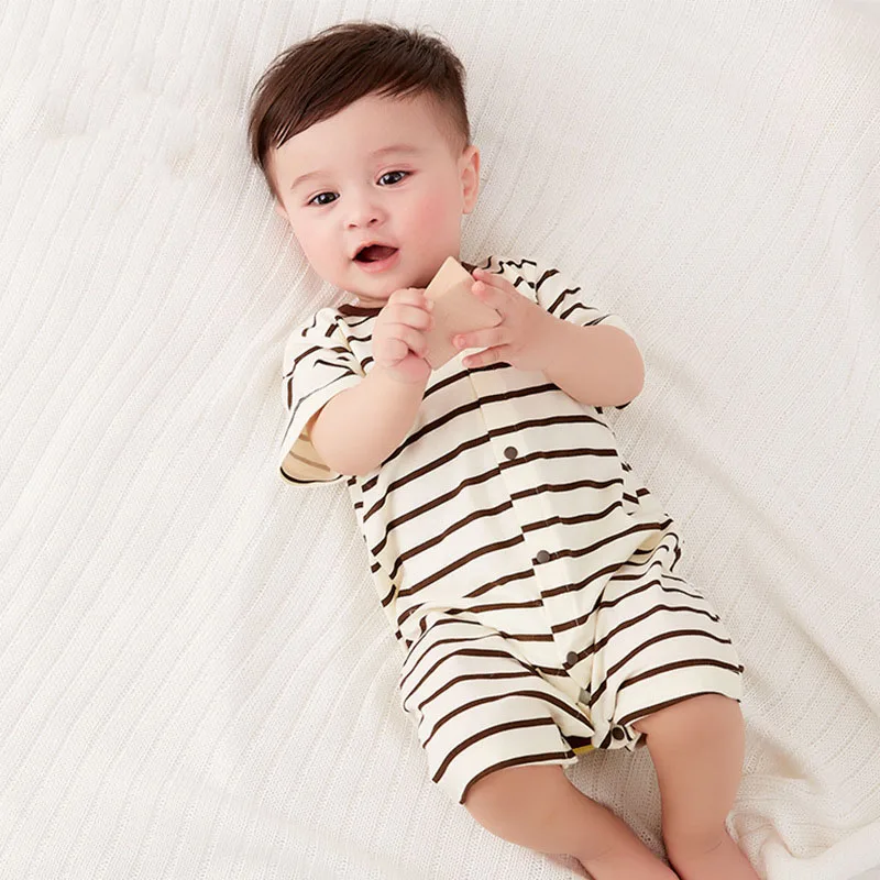 

Cotton baby body tights fashion striped newborn baby short-sleeved overalls infant boys and girls jumpsuit kids clothes