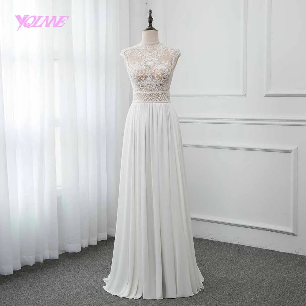 YQLNNE свадебное платье цвета слоновой кости с вышивкой свадебное платье с левым разрезом Длина пола Vestido De Noiva