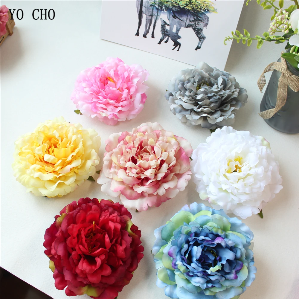 Artificial Peony Flower Head Silk Rose Wedding Wreaths White Pink Blue Fake Flowers Big Flower Heads (2)