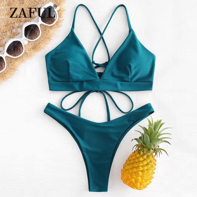 Low Up Swimwear 99zaful Women Blue Suit In Thong Waist Criss Bikinis Cross High Bathing Swimsuit Peacock Straps Back Cut Biquni Bikini Us16 Lace 6gyY7fvb