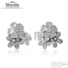 Poética SHEALIA Esmalte Rosado Flores Stud Pendientes Para Las Mujeres de Plata de Ley 925 de Joyería Pendiente de La Flor 2016 Compras En Línea la india