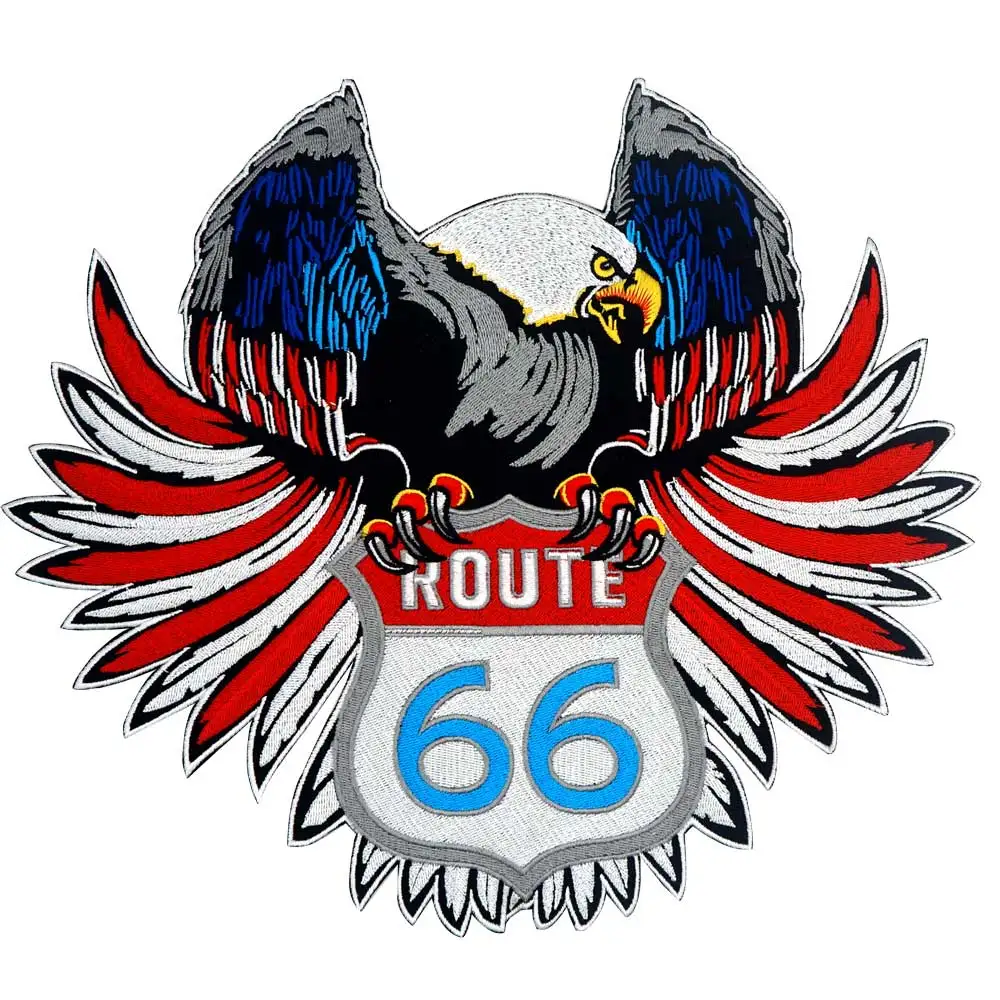 ROUTE 66 Орел большой вышитый Панк Байкер нашивки одежда наклейки Одежда Аксессуары значок - Цвет: Антикварная бронза