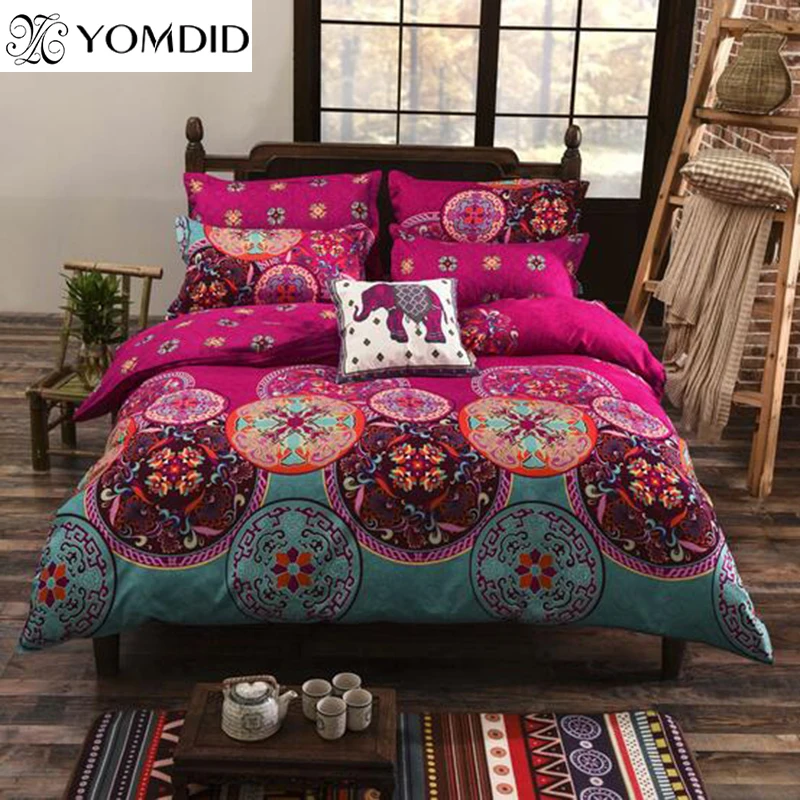 

Bohemian Style Bedding set Floral Printed Bed linens Twin Queen King Size 4pcs Duvet Cover Flat Sheet Pillow case Hot sale