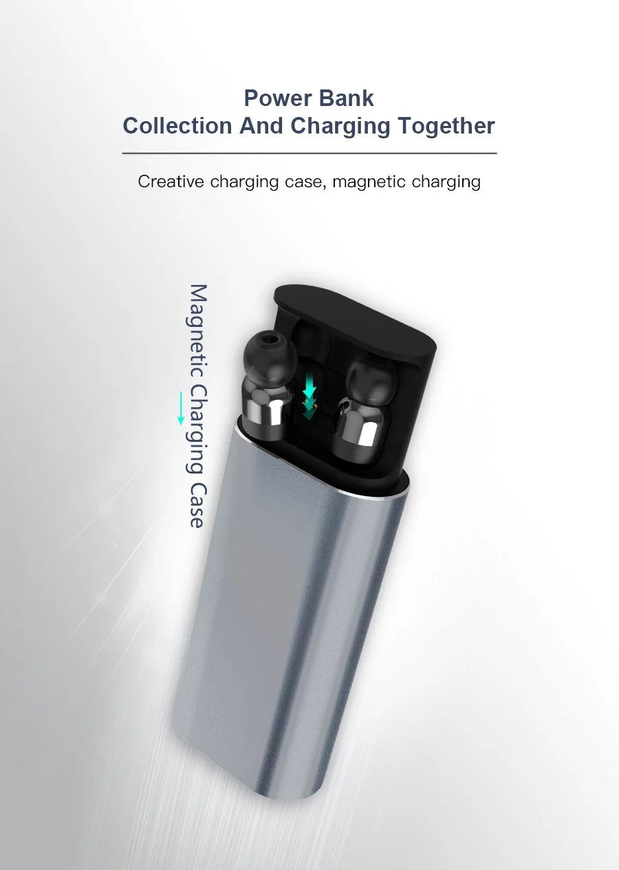 Qriginal Dual TWS Wireless Bluetooth In-ear Stereo Music Headsets IPX4 Invisible Earphone wMic 2000mAh Charging Box Power Bank08