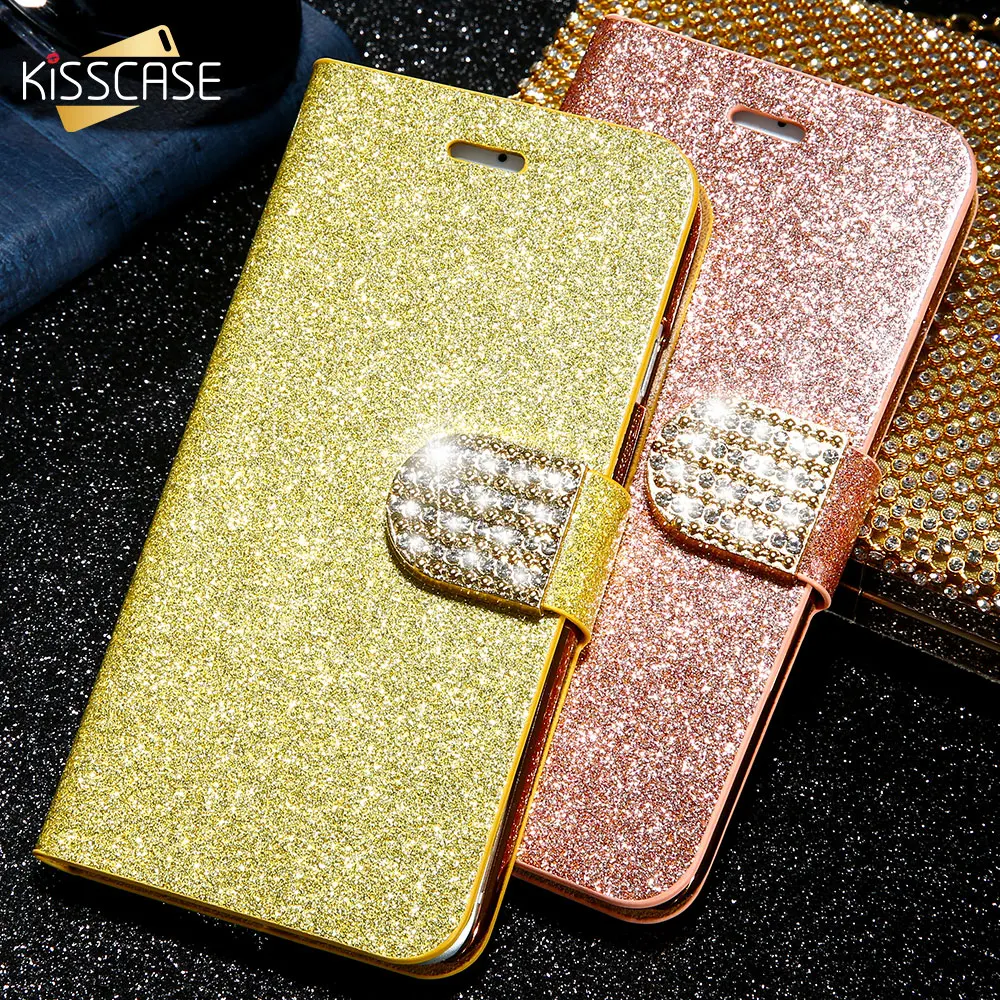 KISSCASE Gillter блестящий чехол для телефона iPhone X 8 7 6s Plus 5S из искусственной кожи Samsung S8 S7