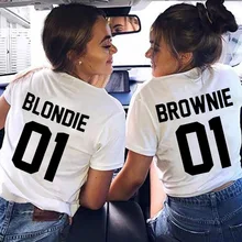 Лучшие друзья, женская футболка BLONDIE01 BROWNIE01, хлопковая Женская белая футболка, женские футболки с круглым вырезом, Camisas Mujer