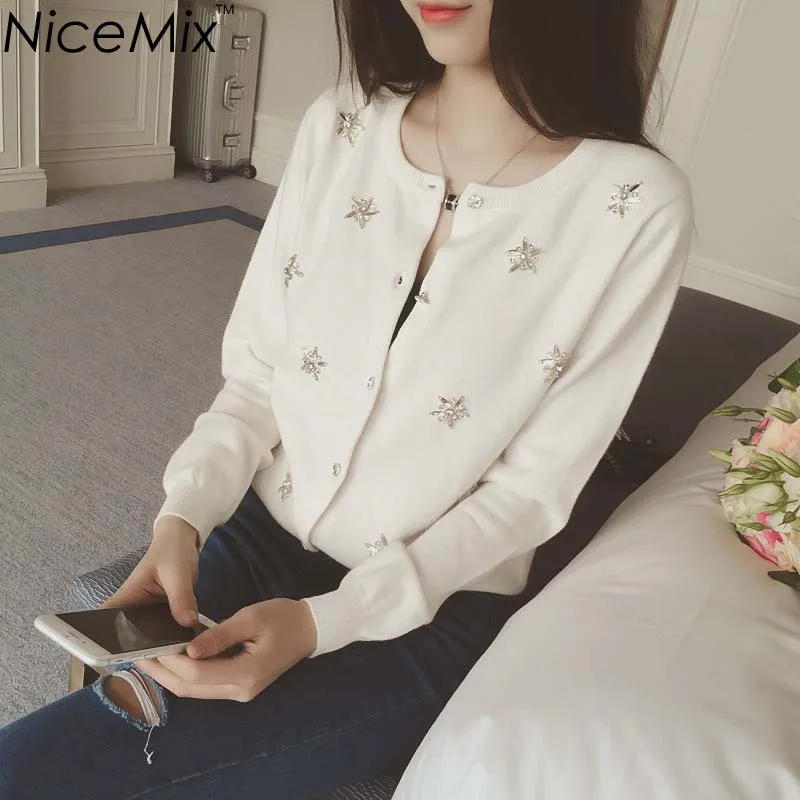 NiceMix Cardigan Women Knitted Sweater Hand Beading Sequined Patch Sweaters Sweet Women Cardigans 2016 Autumn Pull Femme Hiver NiceMix Cardigan Women Knitted Sweater Hand Beading Sequined Patch Sweaters Sweet Women Cardigans 2016 Autumn Pull Femme Hiver