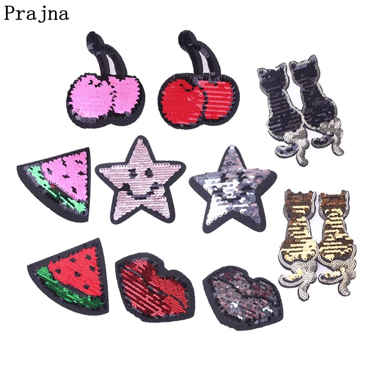 

Prajna Cat Fruits Star Rainbow Patches Reversible Change Color Sequin Patch Clothes Decoration Applications For Clothes Badge