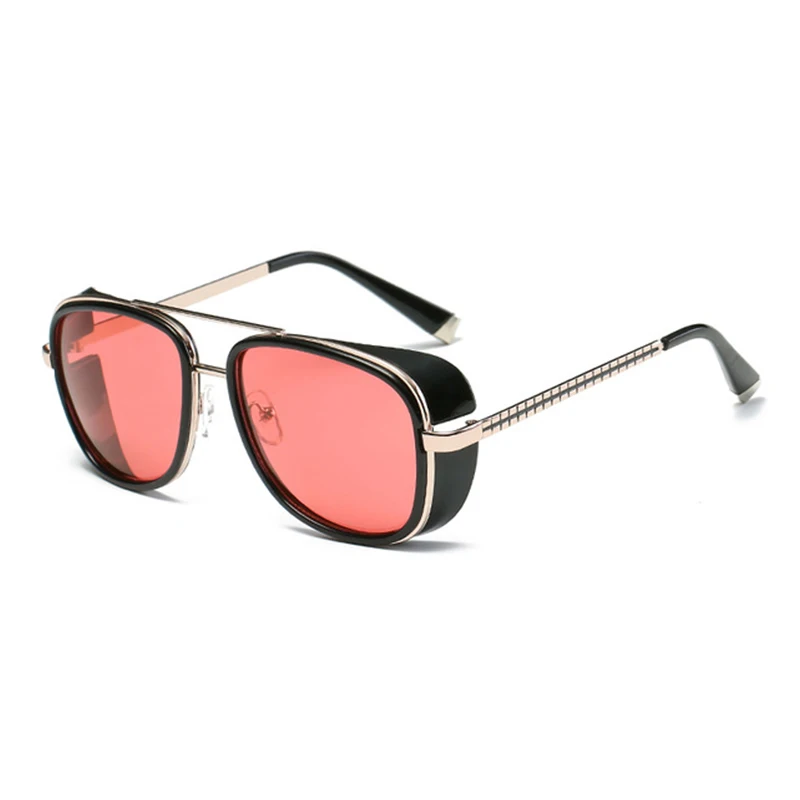 Стимпанк тонны Старк Железный человек 3 Солнцезащитные очки Мужские Брендовые женские зеркальные дизайнерские солнцезащитные очки винтажные линзы красные UV400 Солнцезащитные очки - Цвет линз: Gold-Red