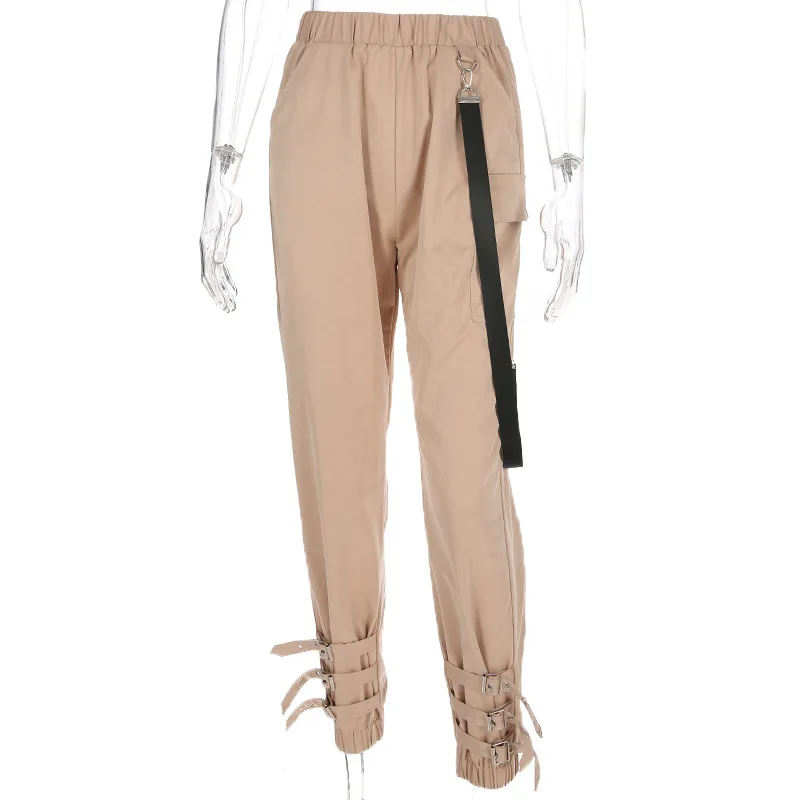 Vangull/уличная одежда; повседневные брюки-карго цвета хаки; капри; женские эластичные брюки для бега с высокой талией и пуговицами; модные длинные брюки в стиле хип-хоп; Новинка