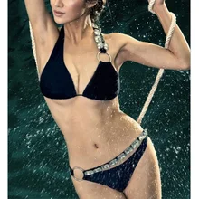 Новейший Морден Женский комплект бикини Холтер Стиль пуш ап сексуальный купальник с блестящими стразами пляжный купальный костюм