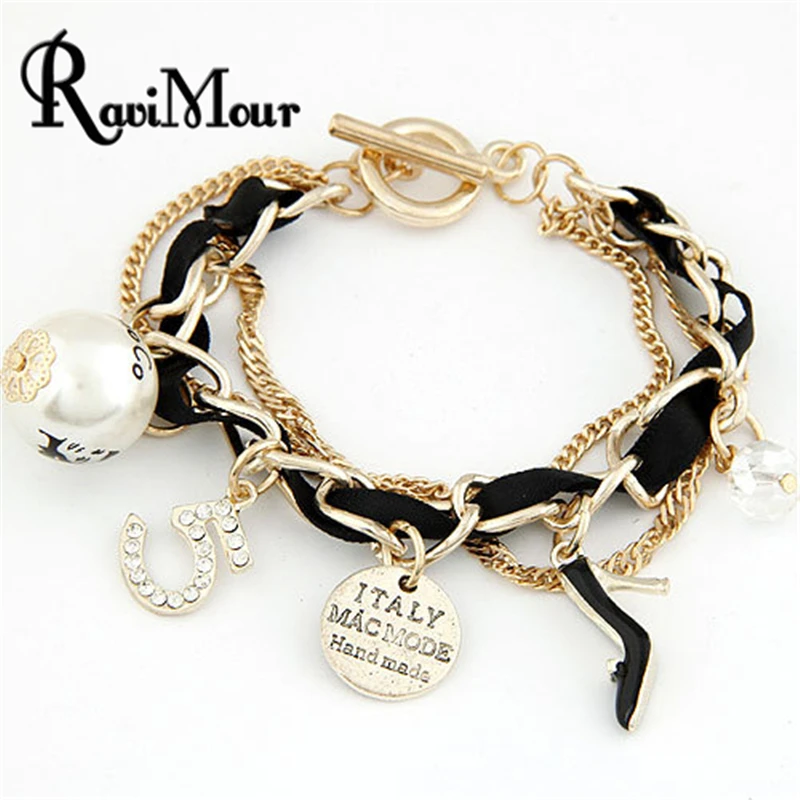 

RAVIMOUR Pulseras Mujer 2017 Fashion Chain Charms Bracelets & Bangles Imitation Pearl Jewelry Pulseiras Bracelet Women Bijoux