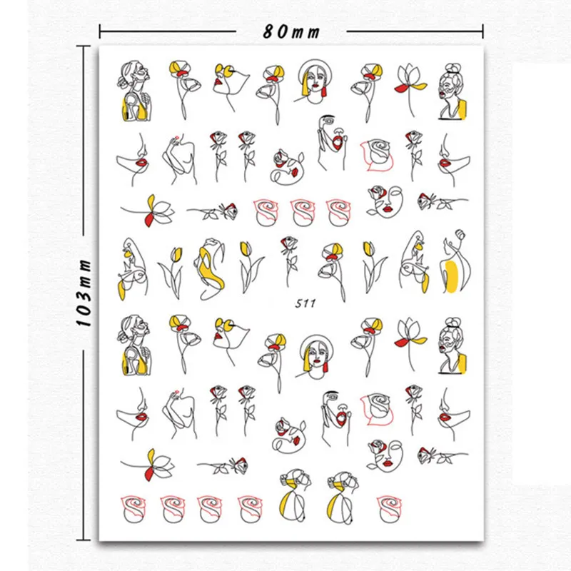 

1pc Geometric Sexy Girl 3D Nail Sticker Abstract line Nail Slider Decals Adhesive Sticker Tips Manicure Nail Art Decoration