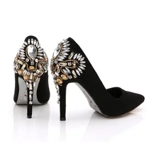One true love new arriving fashion women pumps pointed toe 9cm high thin heels suede leather rhinestone party shoes size:34-39