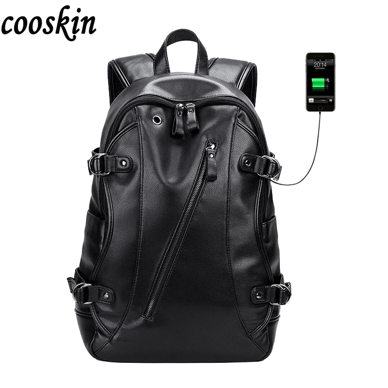 

Ringed Penguin 2017 Waterproof Leather Backpack External USB Charge Computer Bag black Men Fashion Notebook Backpacks