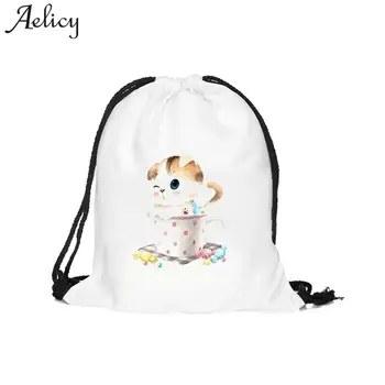 

Aelicy High Quality Women Drawstring Backpacks Cute Checked Striped Cat Students School Bagpack Girls Travel Sack Beach Bags